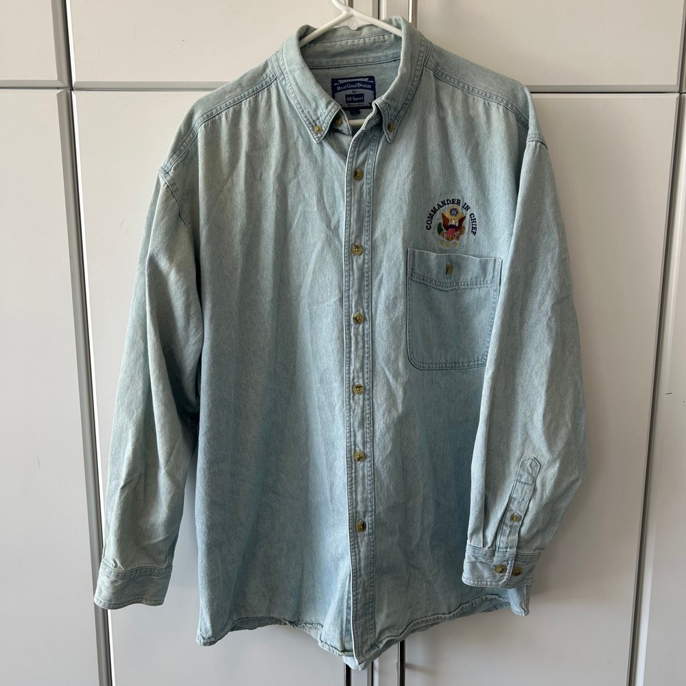 All Sport Real Good Denim Commander In Chief Shirt Light Wash XL Vintage Style